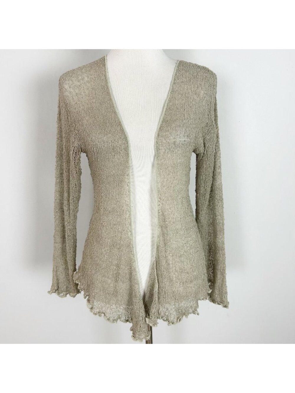 Women's Beige Sheer Knit Mesh Cardigan Sweater Boho Layer Fall One Size
